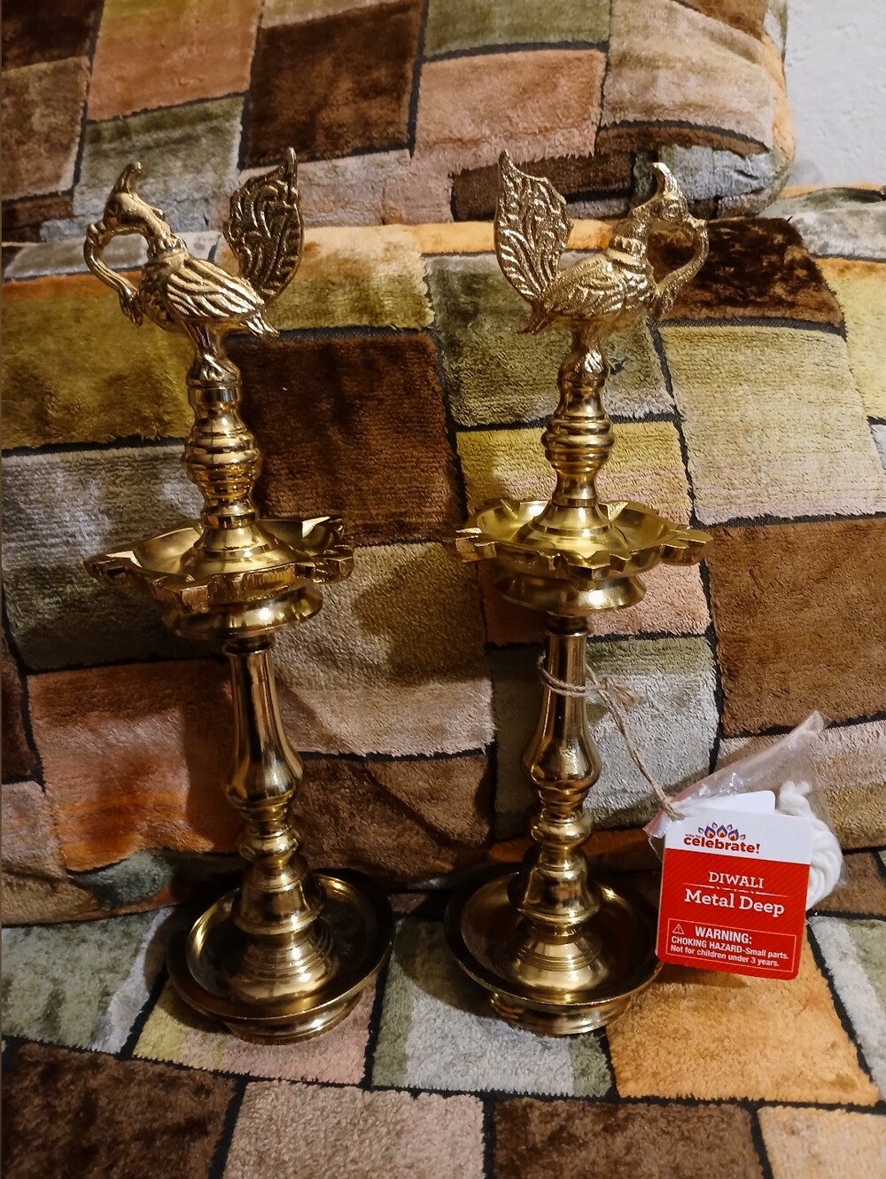 Sided Brass Sangu Chakra Kuthu Vilakku, Brass Oil Lamp, Diya for Pooja, Perumal